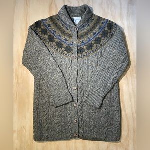 NWOT Laura Ashley Knit Cardigan Coat Size M Fair Isle Cable 100% Pure New Wool